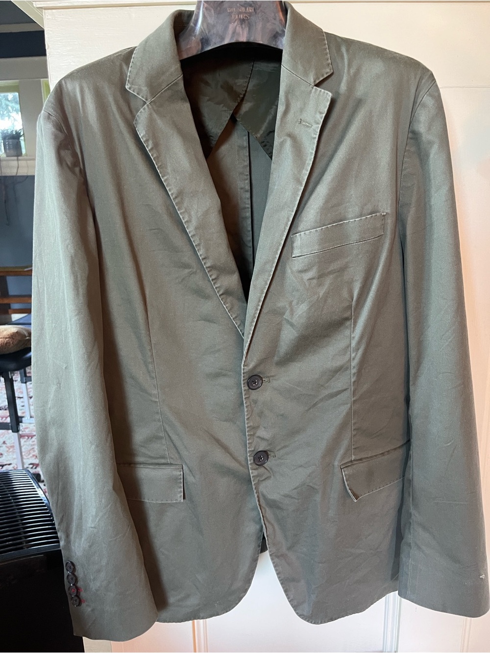 Olive Green Brooks Brothers Men's Casual Blazer, made in Portugal.